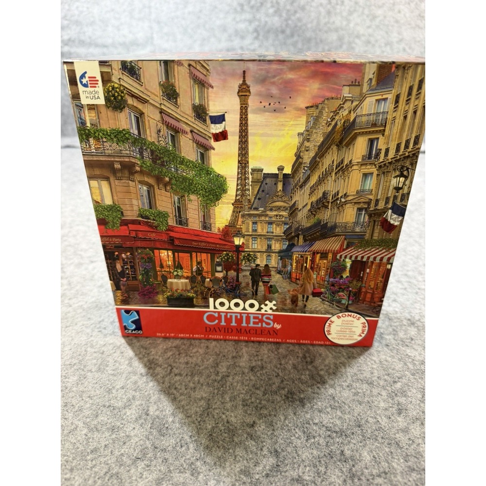 Ceaco Cities Paris David Maclean 1000 Piece Puzzle Eiffel Tower NEW Sealed - Picture 2 of 9